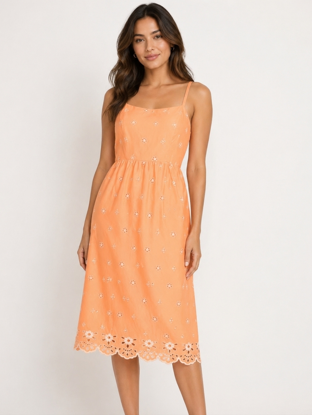 Old Navy Orange Eyelet Midi Dress Size Medium